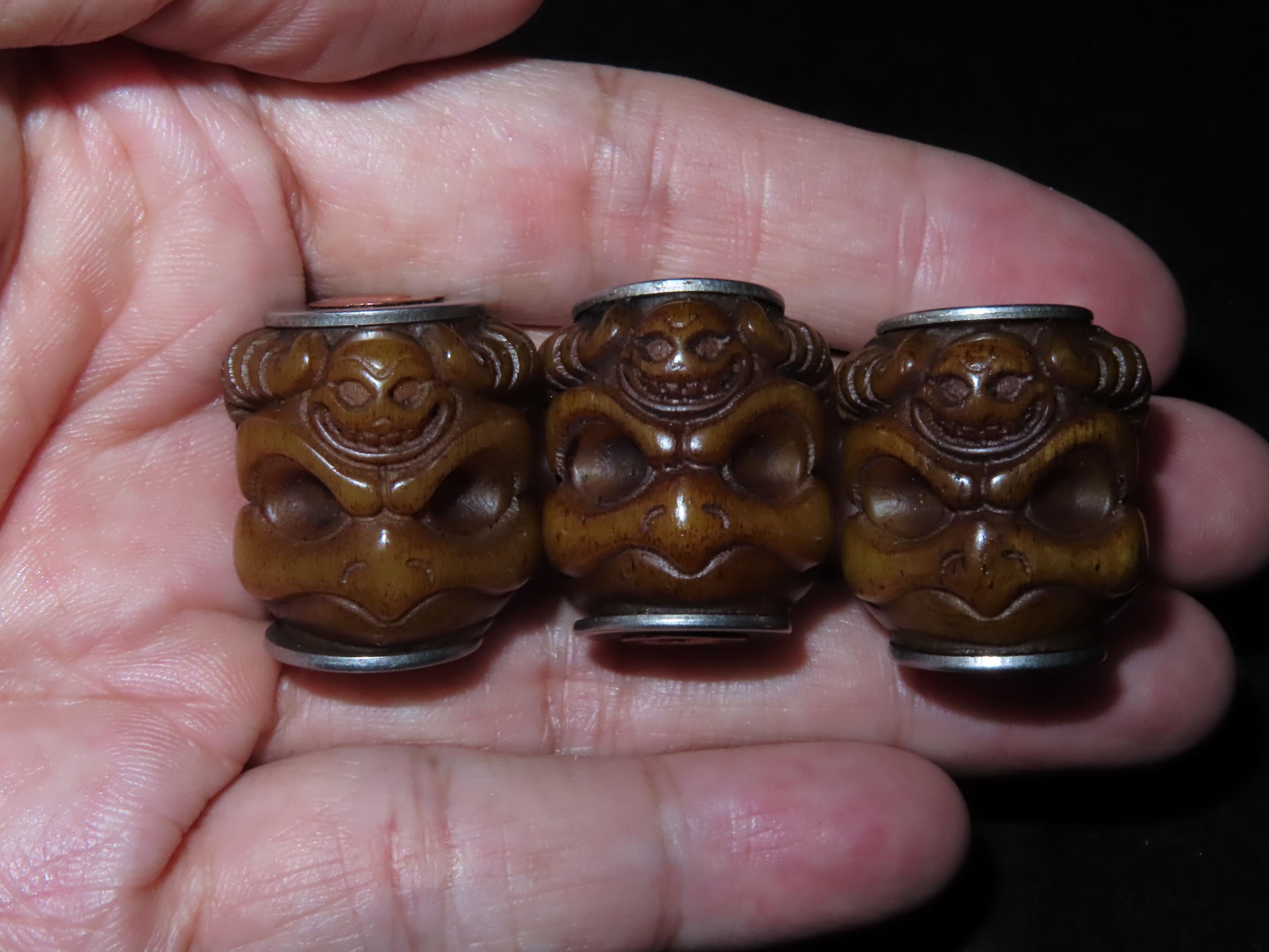 3x Nepal Tibet Buddhist Carved Yak Bone Garuda & Citipati Skull Ornament Talisman Beads (t7)