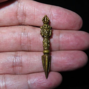 Nepal Tibet Buddhist Copper Three-Faced Mahakhala Phurba Talisman Pendant c9 zdjęcie 2