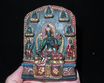 Nepal Tibet Buddhist Turquoise Powder Cast Green Tara Tsa-Tsa Votive Tablet