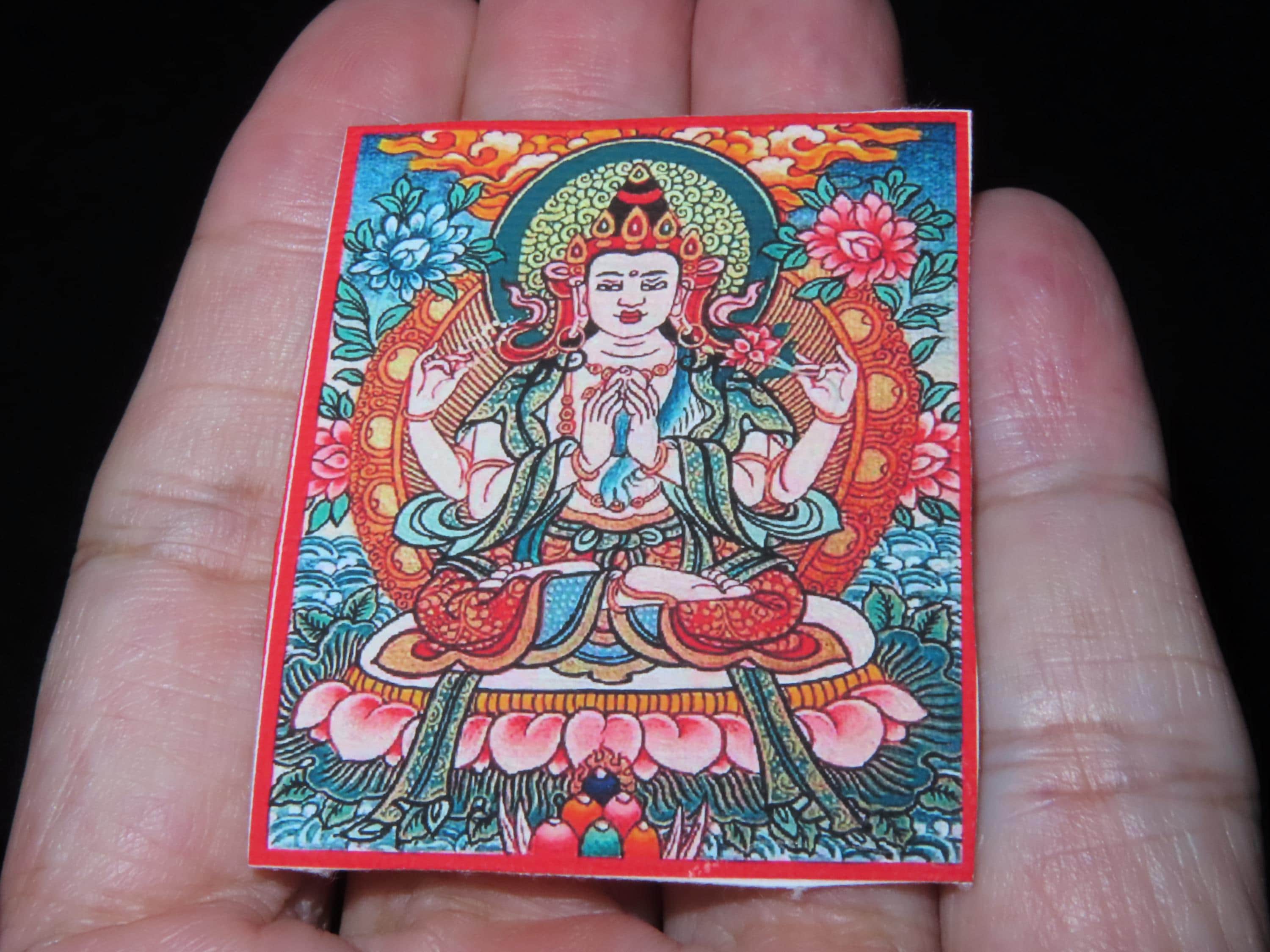 Ts. Tsegmed 油彩画 「Nomad」25号 Nepal Tibet Buddhist Printed Canvas Four-armed Chenrezig Mini
