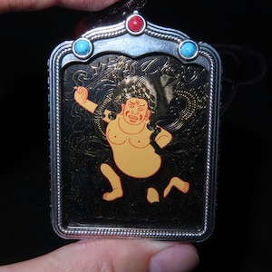 Exquis Népal Tibet Bouddhiste Acalanatha Pendentif Talisman Plaqué Argent (B1)