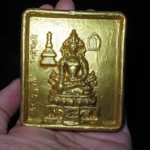 Squisita ceramica buddista oro lacca Buhhda Aksobhya Tsa-Tsa Talisman Tablet (A1)