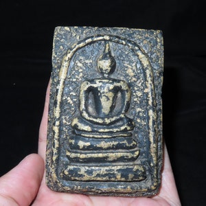 Thai Buddhist Sacred Powder Black Lacquer 4 -Tier Throne Buddha Somdej Tablet (y7)