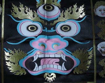 Nepal Tibet Buddhist Embroidery Brocade Mahakhala Table Mat Altar Shirine Cloth (1)