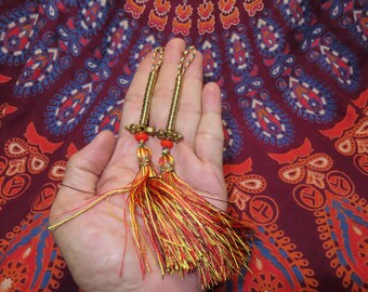 Nepal Tibet Buddhist Gilt Copper Dorje & Bell Mala Prayer Beads Counters Long Tassel (u10)