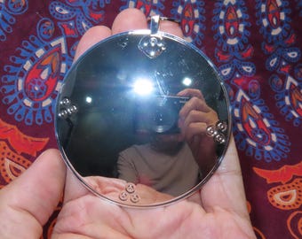 Nepal Tibet Buddhist 7.5cm Silver Plated Melong Mirror Talisman Pendant (s2)