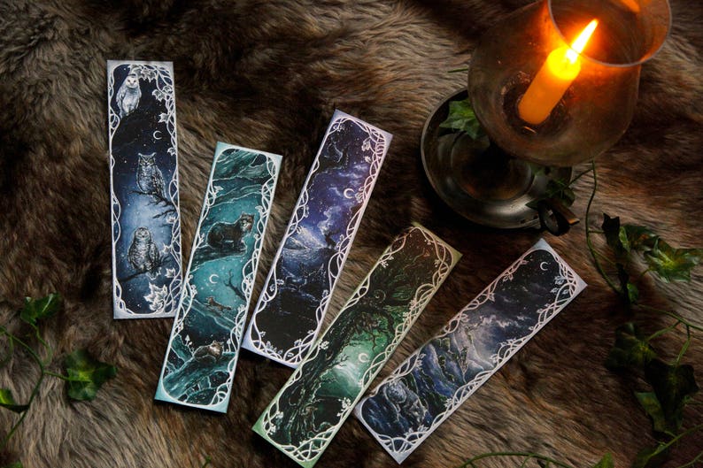 Fox Wolf Deer Printed bookmarks Original art Fantasy Art Illustration Reading Owl Set of FIVE BOOKMARKS Squirrel