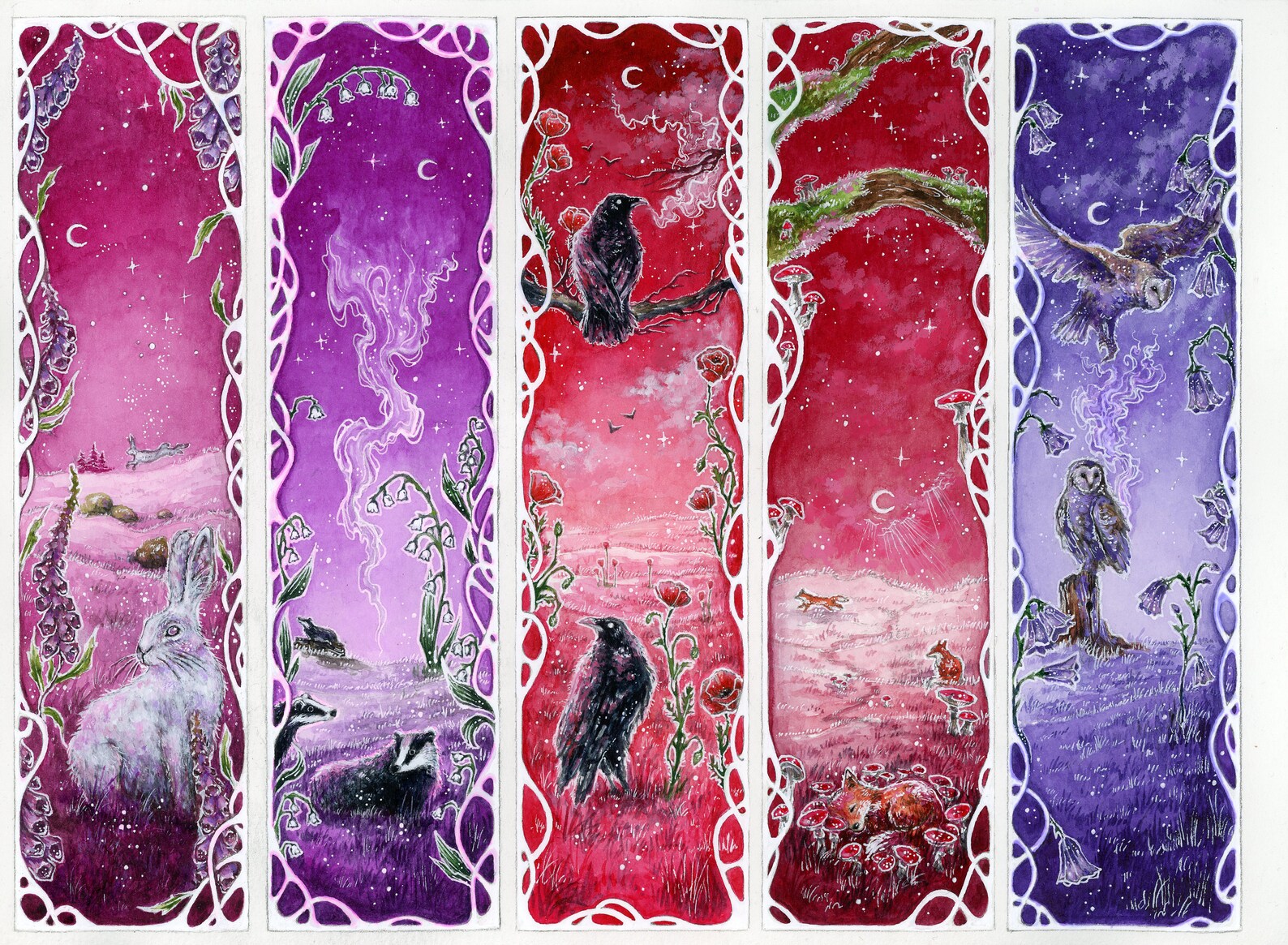 Set of FIVE BOOKMARKS Printed Bookmarks / Fantasy Art / Etsy