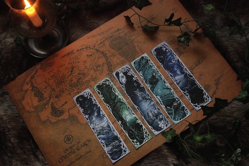 Fox Wolf Deer Printed bookmarks Original art Fantasy Art Illustration Reading Owl Set of FIVE BOOKMARKS Squirrel
