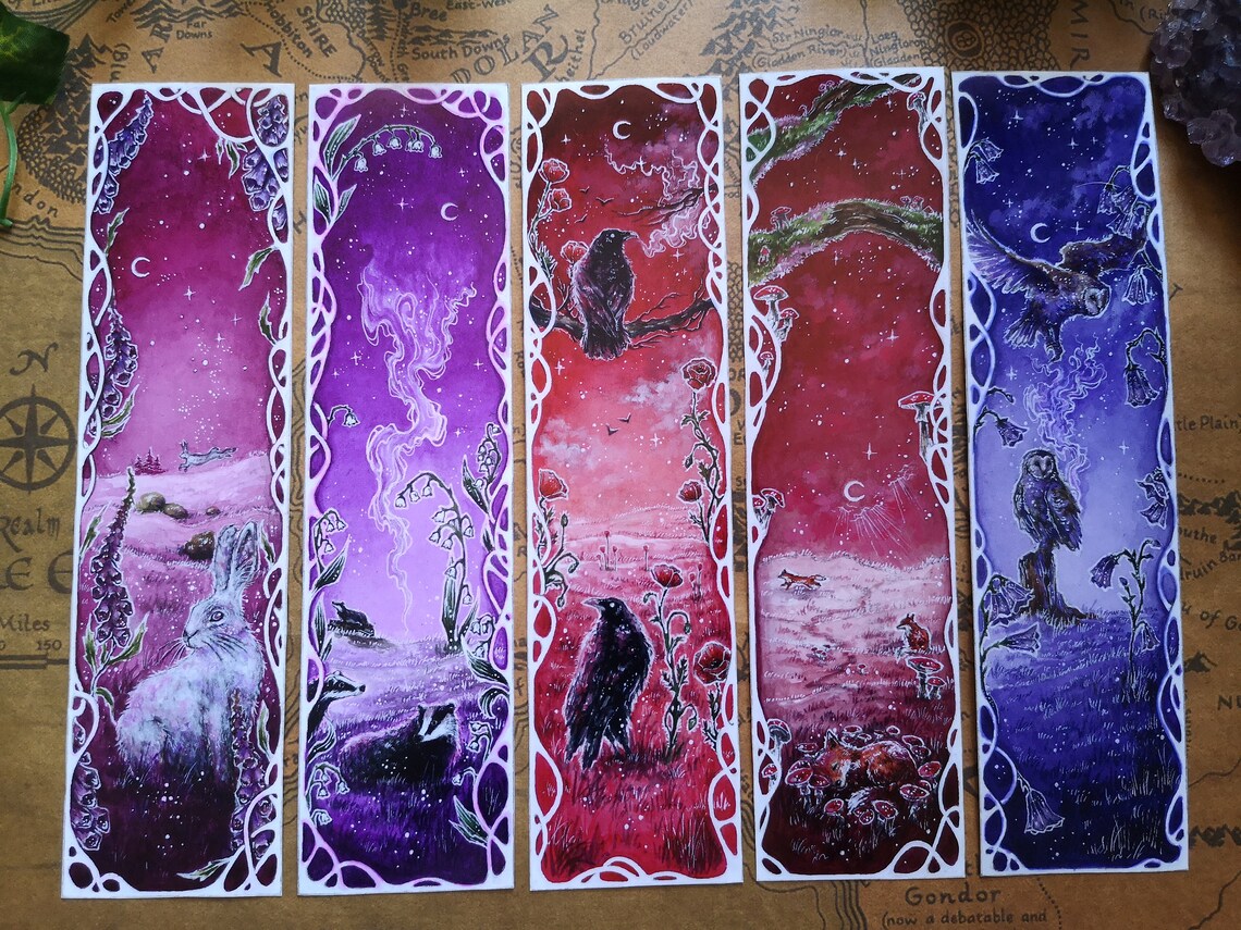 Set of FIVE BOOKMARKS Printed Bookmarks / Fantasy Art / Etsy