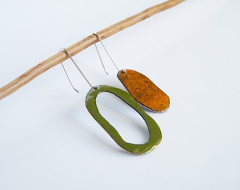 contemporary jewelry for modern women ocean abstract and mismatched earrings Organic earrings with vitreous enamel and sterling silver