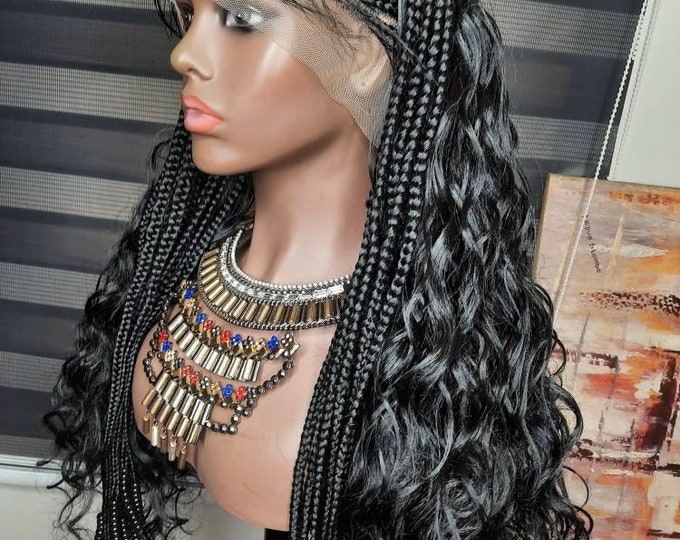 SIMI 2- Frontal Lace Wig Cornrow Ghana Weave with Curls Black