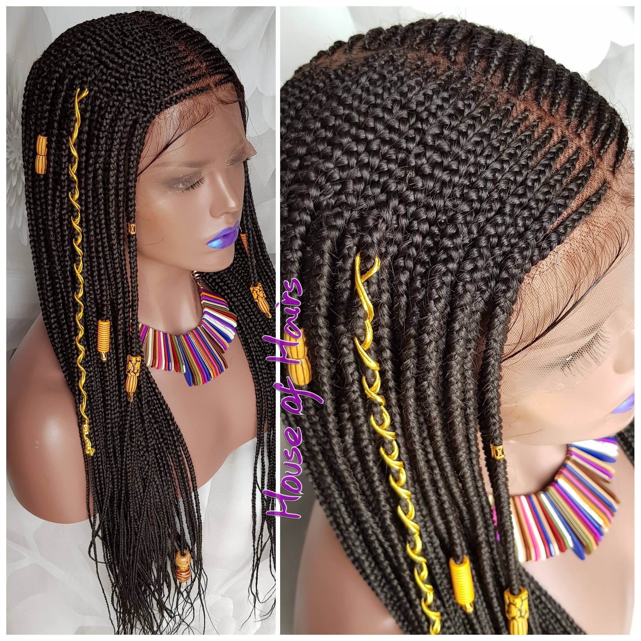 Handmade Layer Braids Cornrows Braided Full Lace Wig Colour 1b Off
