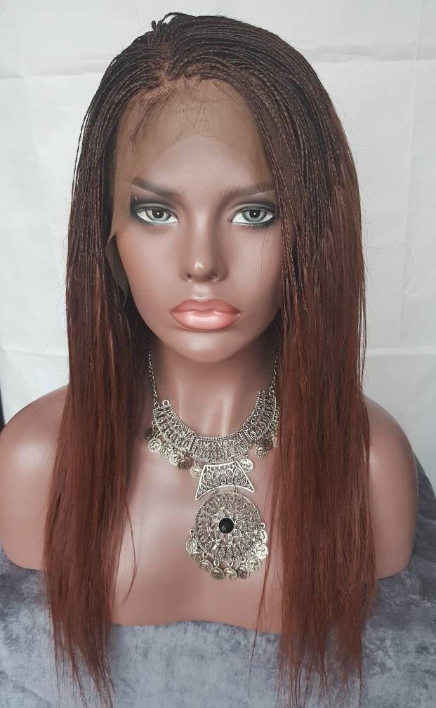 100% Human Hair Handmade Micro Micro Braids FULL Lace Pick n Drop Wig  Straight 16 33