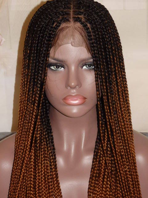 Handmade Ombre Box Braid Braided Full Lace Wig Off Black Brown Auburn 1 30 26 28 Baby Hair Middle Part