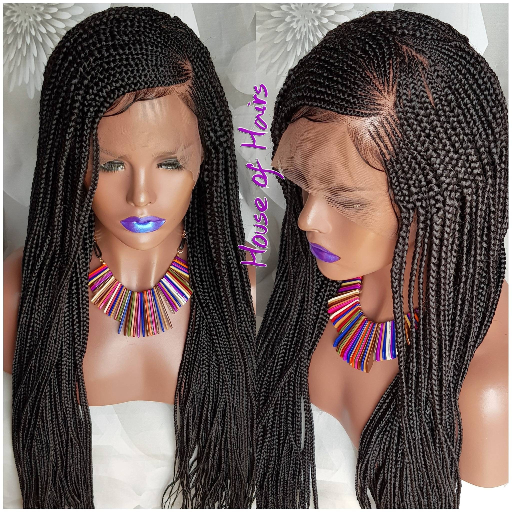  Braided FULL LACE Wig Zig Zag Side Part Braids Cornrow Ghana Weave Box ...