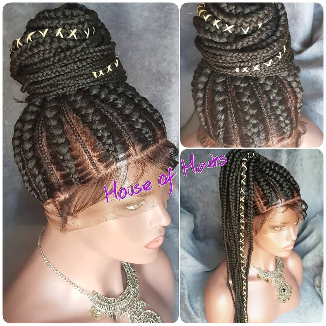 Handmade Tribal Updo Ponytail Cornrows Braided Full Lace Wig