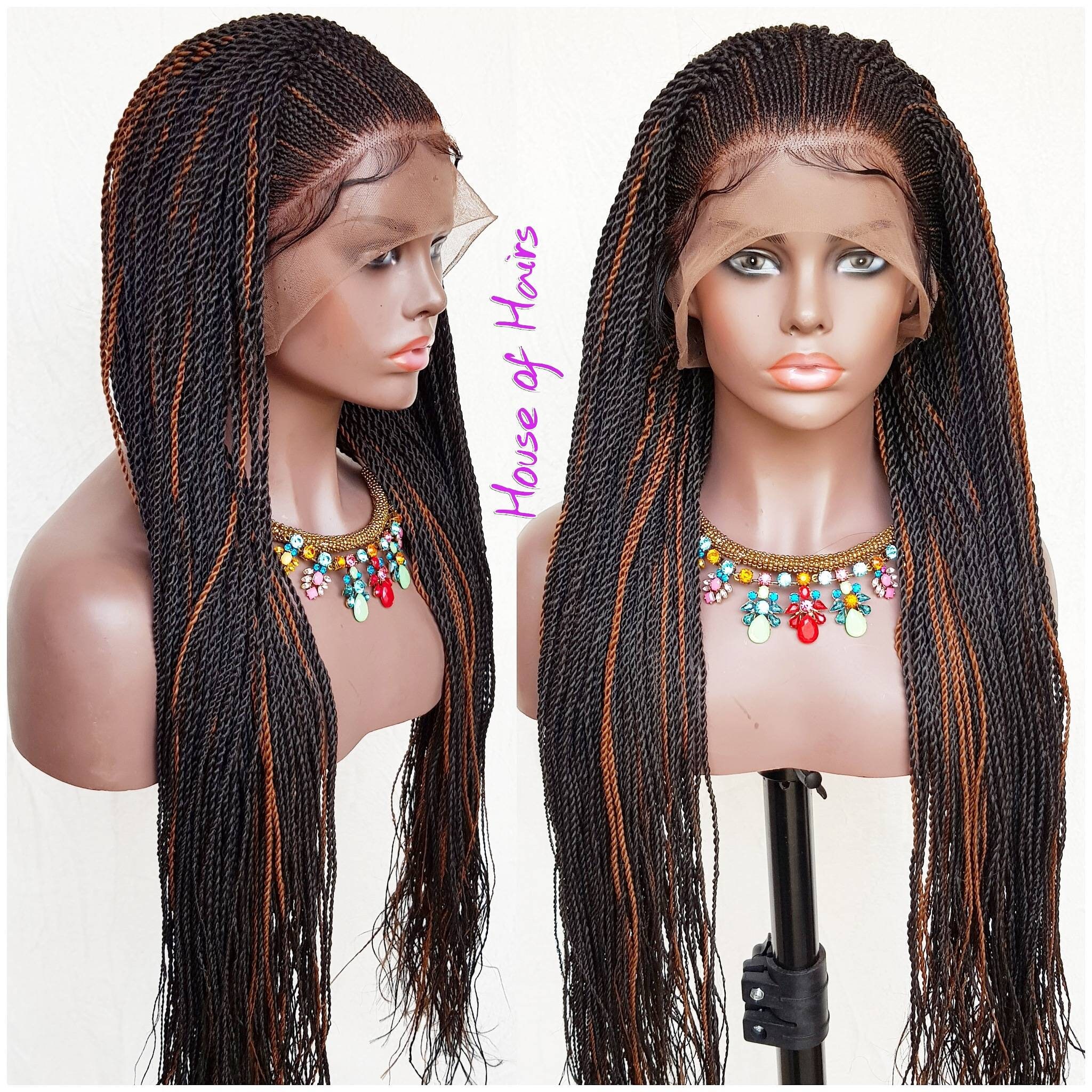 Handmade Cornrow Ghana weave Senegalese twist Full Lace Wig 1b/30 2426