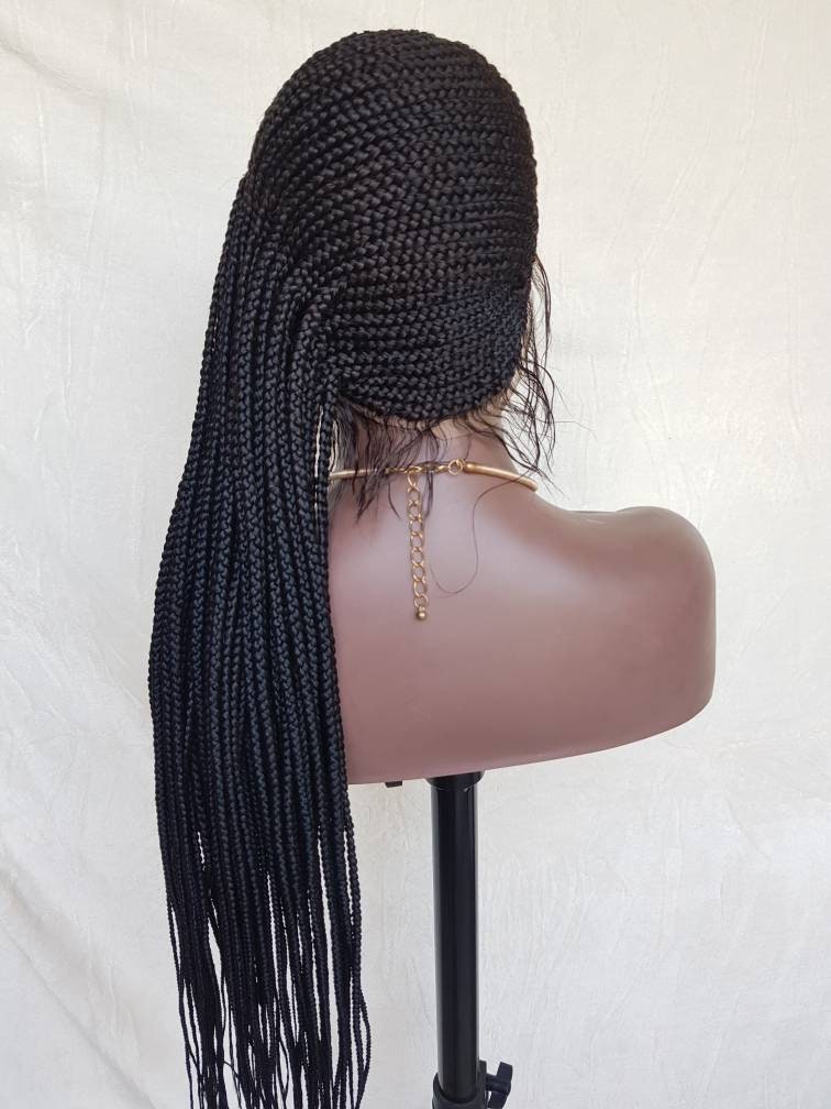 Handmade Braided Full Lace Wig Lemonade Cornrow Ghana Weave 1 Black HD