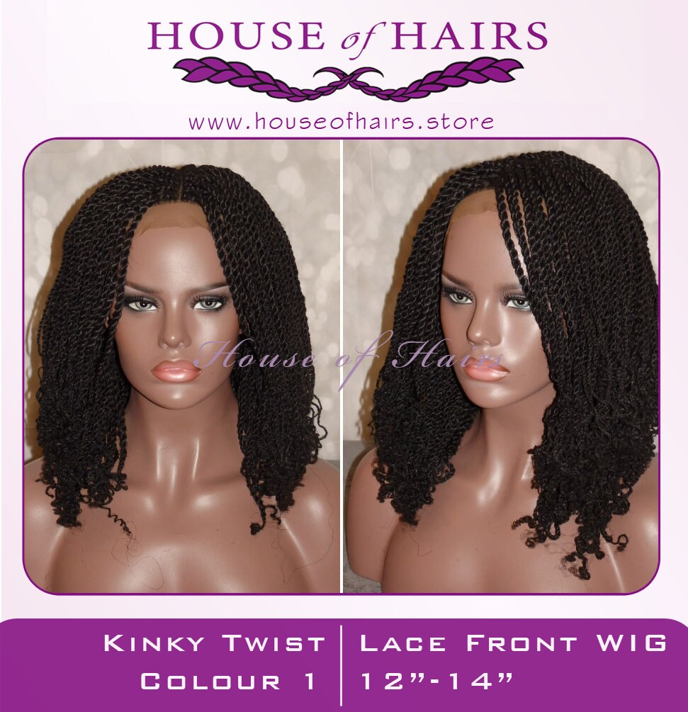 Handmade Glueless Braided Lace Front Wig Curly Afro Kinky Twist col 1 1214 SMALL CAP SIZE