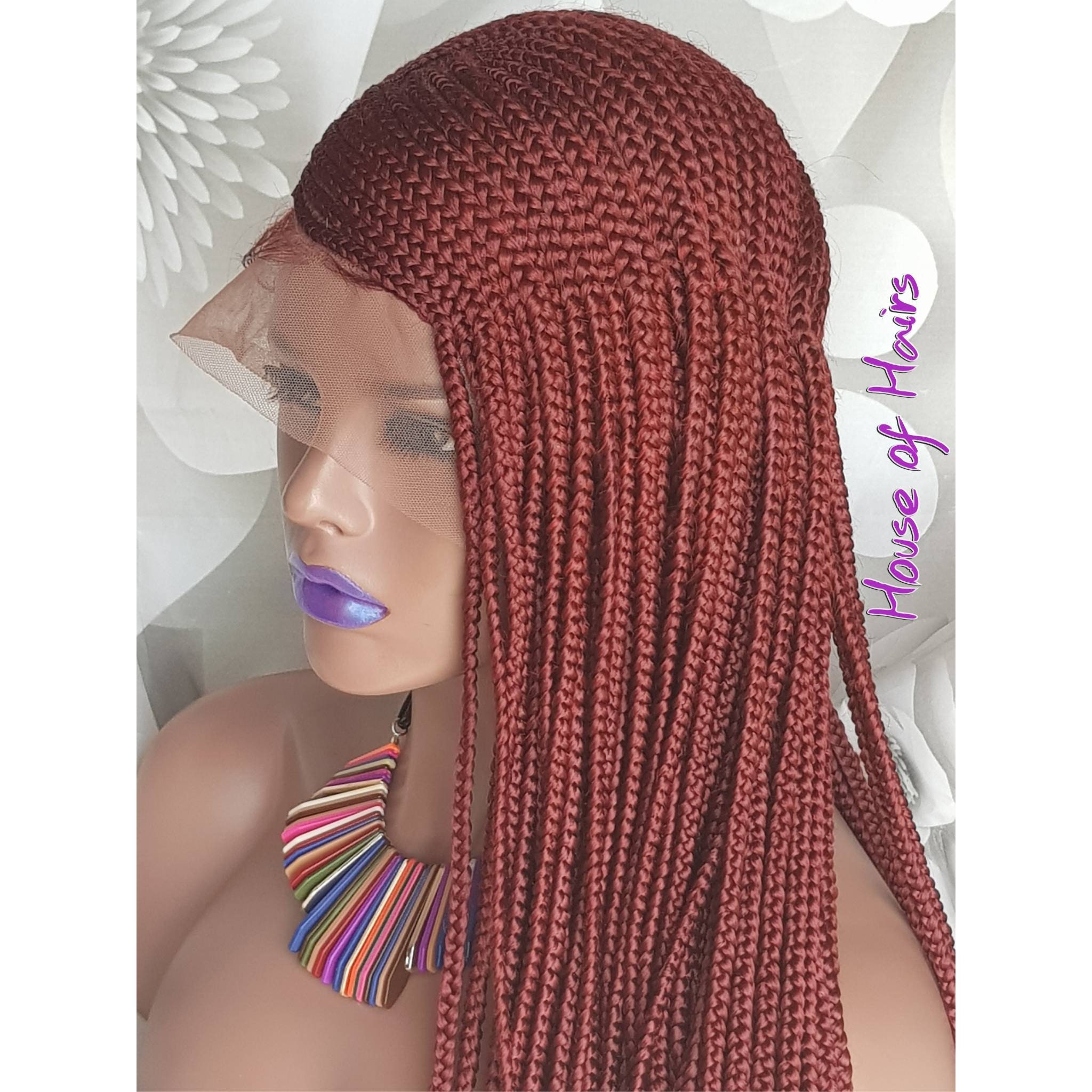 Braided Wig Full Lace Olive Green Corn Row Braids With Free