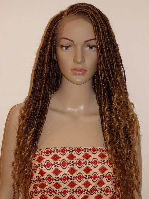 Faux Goddess Locs Handmade Micro Braided Whole Lace Wig Colour 27/30 Highlights Faux Goddess Locs Handmade Micro Braided Whole Lace Wig Colour 27/30 Highlights