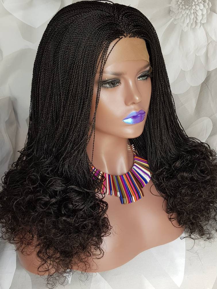 Handmade Glueless Braided Lace Front Wig Million Twist curly ends ...
