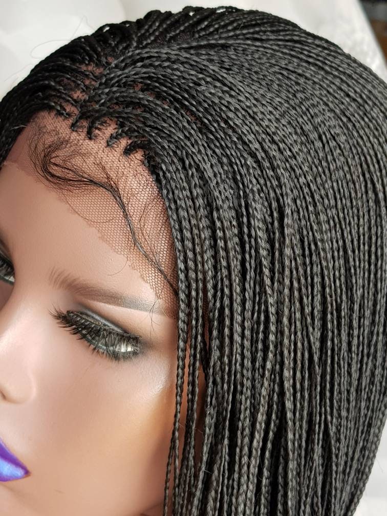 Handmade Glueless Braided Whole Lace Wig Micro Plaits Braids colour 1b
