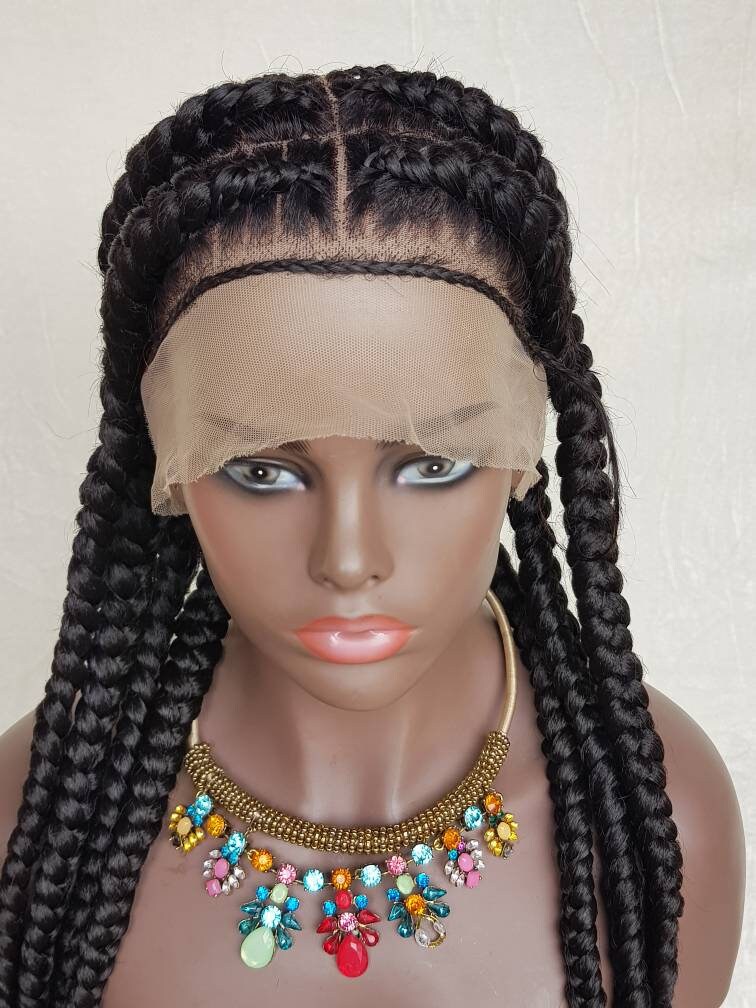 Handmade Braided Full Lace Wig Pop Smoke Cornrow Stitch Braids Ghana Weave 1b 26 Hd Lace