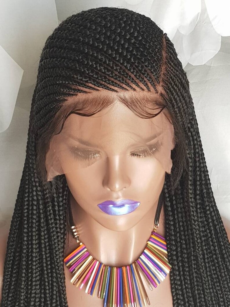 Braided Full Lace Wig Side Part Braids Cornrow Ghana Weave Box Etsy