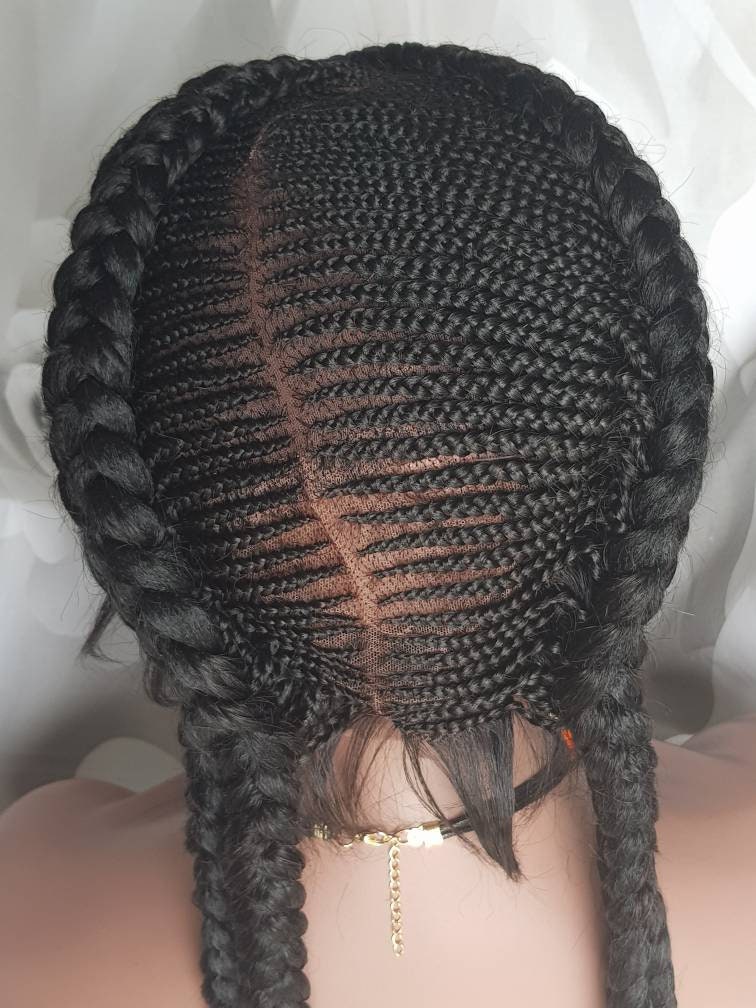 Handmade Big Ghana Weave Cornrows Braided Full Lace Braid Wig Colour 1b Off Black Baby Hair ...