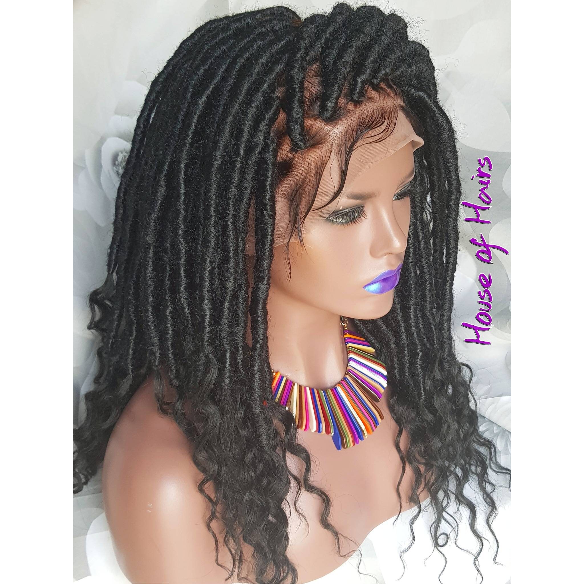 Handmade Braided FULL Lace Wig Short Bob Goddess Locs Black Baby Hair 12 Handmade Braided FULL Lace Wig Short Bob Goddess Locs Black Baby Hair 12