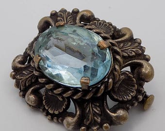 Vintage brooch, silver metal, blue glass cabochon, vintage gift, vintage brooch, vintage jewelry, women's gift, girls' gift, women's jewelry,