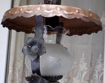 Vintage pendant light, vintage chandelier, in copper and glass globe, decorative object, decorative gift, vintage gift, home decoration, lighting, lighting