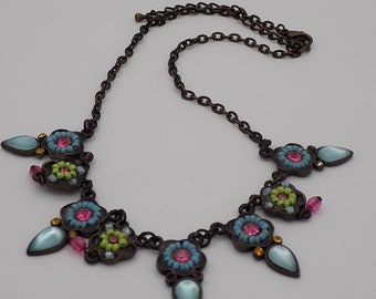 NECKLACE / Vintage / chain antique coloured beads and blue/Art deco/Vintage/gift/new year 80 / a great gift idea