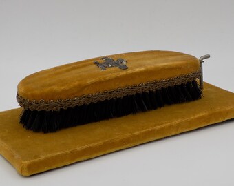 Brush clothing old, in Velvet, vintage, vintage item, year 1800, emblem of Fleur de Lys gift, women gift, unisex gift.