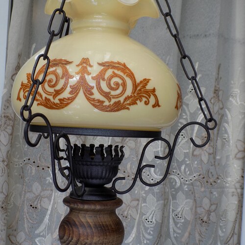 Vintage suspension, vintage chandelier, wrought shops iron and glass globe, decorative object, decorative gift, vintage gift, home décor, lighting, lighting