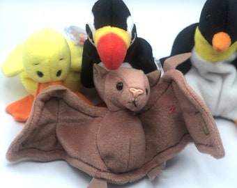 TY  Beanie Babies 1993- 1997 Vintage With tags Quacker, Puffer, Waddle & Batty You pick RETIRED