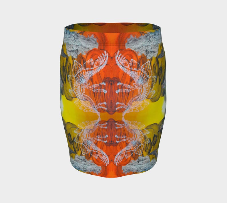 Abstract Fitted Skeleton Dinosaur Neon Art Work Psychedelic Stegosaurus Festival Painting Pencil Badlands Vertical Fitted Skirt