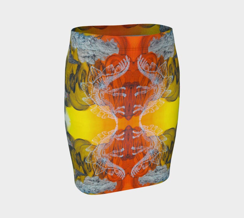 Abstract Fitted Skeleton Dinosaur Neon Art Work Psychedelic Stegosaurus Festival Painting Pencil Badlands Vertical Fitted Skirt