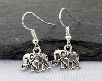 Elephant Earrings, Charm Earrings, Silver, Elephant Gift, Elephant Jewellery, Elephant Charms, Gift For Her, Elephant Jewelry, Gifts
