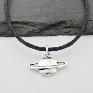 Planet Necklace, Planet Choker, Saturn Choker Necklace, Charm Necklace, Black Cord Necklace, Choker Necklace, Space Choker Necklace, Gift