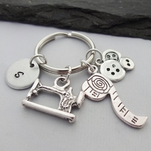 Sewing Keyring, Initial Sewing Keyring, Hand Stamped, Sewing Gifts, Dressmaker Gifts, Sewing Machine, Personalised Keyring, Keychain, Charm