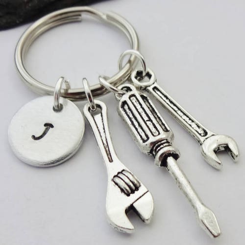 Mechanic Keyring Initial Keychain Tool Keyring Hand Stamped Etsy