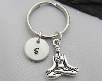 Initial Yoga Keyring, Meditation Keyring, Yoga Keyring,  Hand Stamped Keyring, Yoga Gifts, Charm, Keychain, Personalised Keyring, Yoga Gift