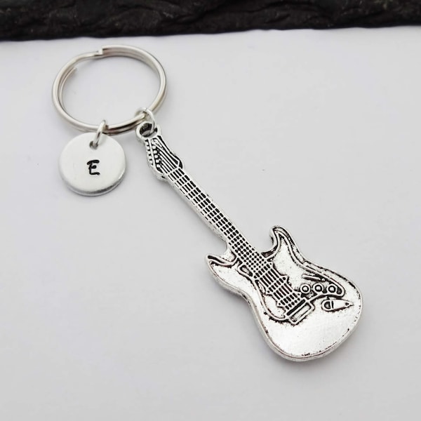 Guitar Keyring, Initial Keyring, Hand Stamped, Music keyring, Music Gift, Personalised Keyring, Music Keychain, Guitar Player Gift, Musician