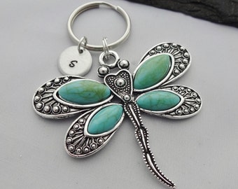 Dragonfly Keyring, Initial Dragonfly Keyring, Hand Stamped Keyring, Charm Keyring, Dragonfly Keychain, Personalised Keyring, Dragonfly Gift