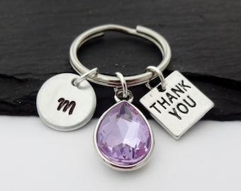 Thank You Gift, Personalised Gifts, Charm Keychain, Initial Keyring, Hand Stamped, Thank You Keychain, Birth Month, Thank You Keyring