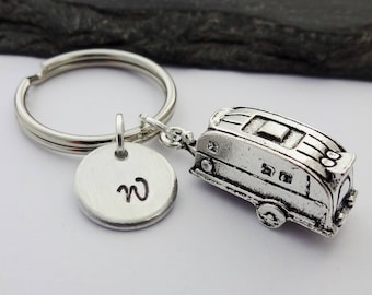 Caravan Keyring, Hand Stamped Keyring, Caravan Keychain, Travel keyring, Initial Keyring, Travel Gift, Personalised Keyring, Caravan Gifts