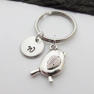 Bird Keyring, Hand Stamped Keyring, Robin Keyring, Initial Keychain, Bird Keychain, Robin Gifts, Charm Keyring, Personalised, Bird Gift